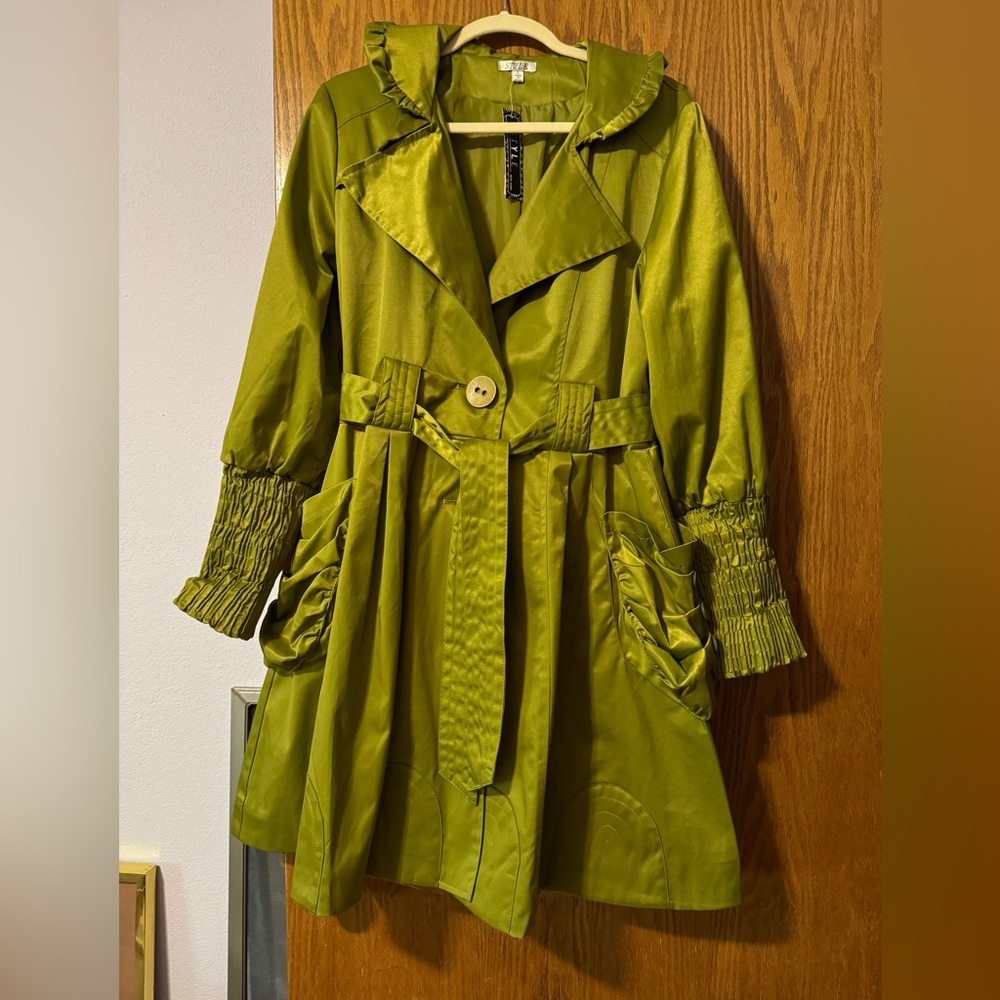 Stunning satin green rain jacket,  new
